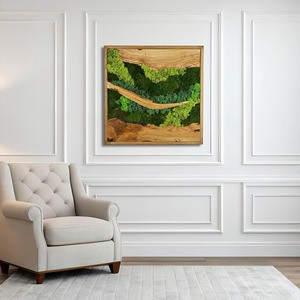 Handcrafted Forest Ridge Wooden <b>Moss</b> Wall Art Handmade Natural Wood And Preserved <b>Moss</b> Landscape Decor Luxury <b>Green</b> Panel - Product Image 3