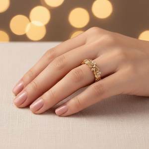 Bague demi-éternité unique en or massif 10K avec diamants de laboratoire style floral, cadeau de fiançailles pour mariage - Product Image 4