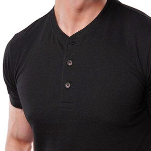 T-shirt Henley décontracté à manches courtes en coton uni coupe classique pour homme - Product Image 2