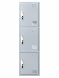 Gray 3 Tier Metal <b>Locker</b> Cabinet with Locks and Vents Freestanding <b>Storage</b> Organizer - Product Image 1