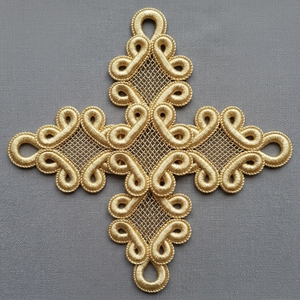 Luxury Gold Metallic Embroidery Frog Fastener Knot, Elegant Passement Erie Trim Motif for Jacket, Costume <b>Applique</b> Sewn - Product Image 3