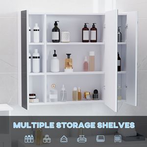 Gabinete de espejo de baño con iluminación LED blanca con puerto USB atenuador y solución de organización de 3 puertas - Product Image 5