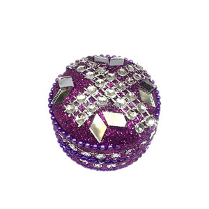 Boîte à bijoux ronde en métal avec perles, paillettes et finition laquée, petite boîte de rangement décorative ronde - Product Image 4