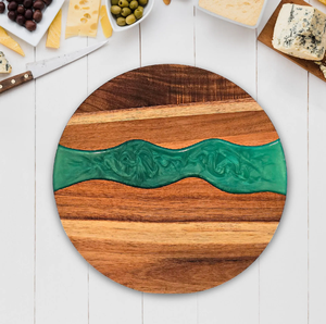 Planche à découper en résine époxy et bois de qualité supérieure pour couper les fruits, les légumes et la viande, planche à découper ronde de luxe pour ustensiles de cuisine - Product Image 1