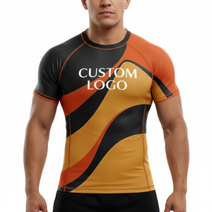 เสื้อแรชการ์ดแขนสั้นพิมพ์ลายดิจิตอลแบบกำหนดเองสำหรับผู้ชาย แห้งเร็ว ชุดกีฬาเรียบง่าย 10 ชิ้น ไม่มีขั้นจำกัด ชุดชั้นในกีฬา - Product Image 4