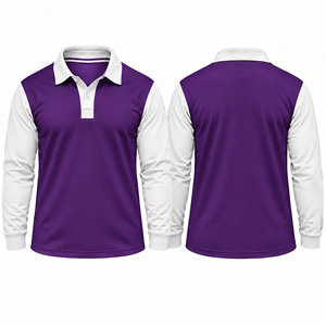 <b>Men's</b> Long Sleeve Purple <b>White</b> Color Blocked <b>Polo</b> Shirt Casual Knitted Sportswear - Product Image 3