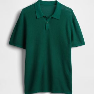 Polo en tissu éco-responsable en fibre de bambou, doux, respirant, à manches courtes, design minimaliste pour homme - Product Image 1