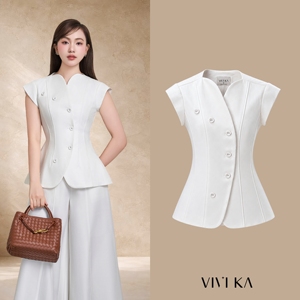 Chaleco Elegante Blanco Asimétrico para Mujer, con Mangas Cortas, Estilo Oficina, Moderno, Casual de Negocios, Marca YONA - Product Image 1