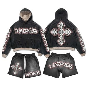 Premium 320 GSM Cotton Fleece Green Hoodie And <b>Shorts</b> Set Puff Print <b>Patch</b> Panel Custom Logo Hoodie <b>Short</b> Set <b>men's</b> - Product Image 4