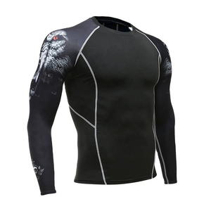 Rash Guard Black Spandex Polyester Quick Dry Compression Shirt with <b>Dragon</b> Print for Training BJJ Jiu Jitsu - Product Image 3