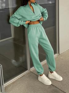 Custom Women's Fleece Tracksuit Set Quarter <b>Zip</b> Sweatshirt Jogger Pants Casual Lounge Wear Activewear OEM Supplier - Product Image 2