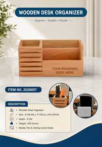 Organisateur de bureau en bois de qualité supérieure avec porte-stylos et compartiments de rangement Organisateur de bureau en bois multi-usages pour stylos - Product Image 2