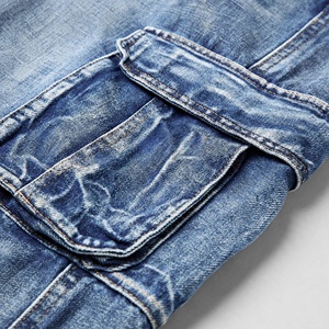 Jean cargo en denim pour homme, coupe ample, en coton délavé, poids moyen, décontracté, pour le printemps - Product Image 5