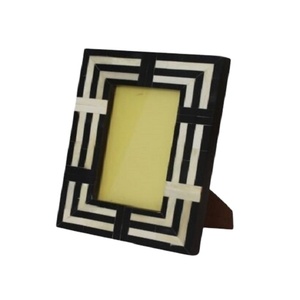 Indian High Quality Handcrafted Resin Photo <b>Frame</b> <b>Black</b> White Wood Bone Inlay with Metal Accents for Decorative Usage - Product Image 1