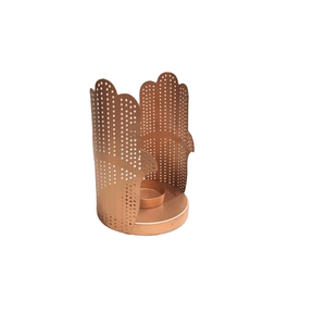 Porte-bougie décoratif en métal ajouré, lanterne cylindrique géométrique pour bougies chauffe-plat - Product Image 3