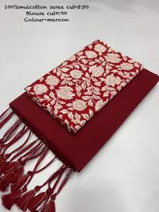 Elegante Saree de Algodón Puro para Mujer con Borde de Zari y Borlas Hecho en India - Product Image 6