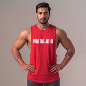 Men's Red Cotton Tank Top O-Neck Casual Printed Letter Front Style 100% cotton soft breathable Lightweight Deep armholes <b>Singlet</b> - Product Image 1