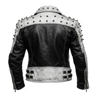 Veste Safari Noire pour Homme avec Strass, Manches Rembourrées Écologiques, Bordure Blanche, Coupe Droite, Décontractée, Automne, Imperméable, Fermeture Éclair Avant