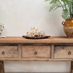 Console extra-large en bois rustique antique, table d'entrée en bois massif de ferme, meuble de présentation vintage en bois récupéré - Product Image 6