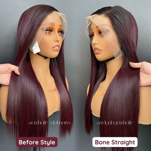 Vente en gros perruques de cheveux humains bouclés bourgogne HD 4x4 perruques à fermeture en dentelle extensions de cheveux vierges vietnamiens perruques en dentelle Full HD sans colle - Product Image 6