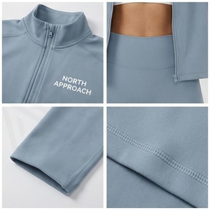 Conjunto de Yoga de 2 Piezas North Approach, Azul Claro, Top Corto con Cierre Completo, Leggings de Cintura Alta, Ropa Deportiva de Color Sólido, Ropa Deportiva para Mujer - Product Image 4