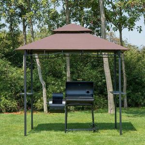 Gazebo Moderno 2,4 x 1,5 m Color Caffè per Esterni con Tettoia BBQ, 2 Ripiani Laterali, Impermeabile, in Ferro, per Cortile, Villa, Esterni, Parco - Product Image 2