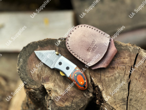 Cuchillo plegable de acero de Damasco de 5 pulgadas, hecho a mano, mini, para camping, con punta de cuchilla, afilado, profesional, EDC, mango de madera Pakka, OEM, bajo precio - Product Image 6