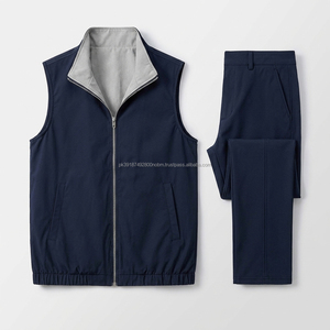 Custom <b>Mens</b> <b>Navy</b> <b>Blue</b> Stand Collar Casual Reversible Breathable Winter Warm <b>Gilet</b> & Trouser Set OEM Clothing Manufacturer - Product Image 3