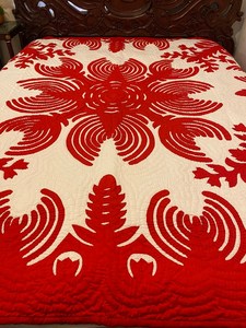 New Arrival 2026 Designer Crimson Red & White Lobster / Tropical Floral Hawaiian <b>Quilt</b> Hand Cotton <b>Bedspread</b> For Home, Hotel - Product Image 3