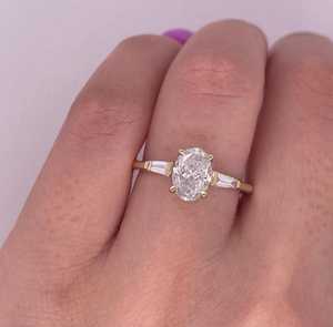 Moissanite 3CT Oval Cut Diamond Three Stone <b>Ring</b> For Unisex original 925 Silver With Gold Plated For Wedding Bridal Promise Gift - Product Image 2
