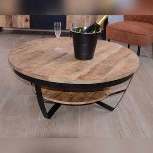 Vandana Silver Craft <b>Round</b> coffee <b>table</b> in <b>solid</b> mango <b>wood</b> and metal Andy diam. 90cm - Product Image 4