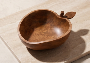 Plato de Madera de Nogal con Forma de Manzana Tallada, Tallo y Hoja Tallados, Tazón para Servir de Madera de Mango, Novedad - Product Image 4