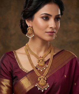 DIVYORO PEACOCK LAKSHMI HARAM Parure Collier et Boucles d'Oreilles Plaqué Or Cuivre et Laiton Style Classique pour Femme Mariage Fiançailles Soirée - Product Image 3