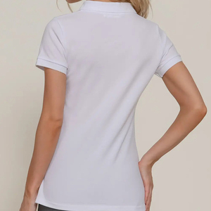 Classic Lapel Collar 3-Button Slightly Slim Fit Side Slit Casual Daily Top <b>Women</b> Solid Pure <b>White</b> Cotton <b>Polo</b> <b>Shirts</b> - Product Image 3