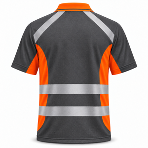 Polo de travail réfléchissant pour homme OEM, manches courtes, col bicolore, bande argentée unie, uniforme pour les travailleurs de la voirie et de la construction - Product Image 2