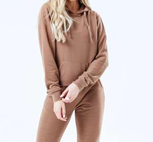 Conjunto Deportivo de Dos Piezas para Mujer, Color Marrón, Sudadera con Capucha y Pantalones Jogger, Ropa Deportiva Informal para Gimnasio y Uso Diario - Product Image 2