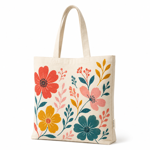 Floral Canvas Cotton <b>Tote</b> Bag Reusable Large Capacity Shopping Bag Washable Long Handle Carryall for Daily <b>Travel</b> Gift - Product Image 3