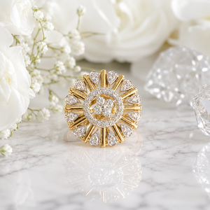 Anillo de Oro de 14K para Mujer con Circonitas Brillantes en Forma Redonda, Joyería de Moda Nupcial de Primera Calidad - Product Image 1