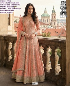 Anarkali Elegante de Chinon con Bordado Glam para Mujer, Corte Regular, Largo hasta el Suelo, Ideal para Bodas, Diwali y Fiestas, para Todas las Temporadas - Product Image 3