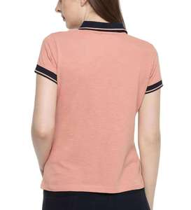 เสื้อโปโลผู้หญิงขายดีที่สุด ผ้าฝ้าย 100% เสื้อโปโลสำหรับเล่นกอล์ฟฤดูร้อน คอปกตัดกัน เสื้อยืดโปโลสีพื้นเรียบ - Product Image 1