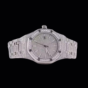 Montre entièrement sertie de moissanite VVS pour homme, aspect diamant de luxe, acier inoxydable, étanche, style hip-hop, logo personnalisé, montre-bracelet à quartz - Product Image 1