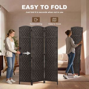 "Traditional 3 Panel <b>Folding</b> Privacy <b>Screen</b> 70.9" Tall Portable Weave Partition Wall Divider for Bedroom PC Material" - Product Image 4