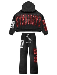 Ensemble sweat à capuche court zippé multicolore et pantalon évasé – Survêtement streetwear de luxe Fabricant de Marques Privées OEM - Product Image 4