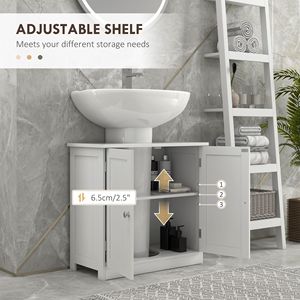 Mobile Bagno Moderno in Legno Massello/PVC con 2 Ante e Ripiano per Lavabo a Colonna Bianco - Qualità Alberghiera - Product Image 5