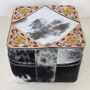 Boîte à bijoux en cuir de vache occidental avec motif floral en cuir travaillé à la main, organisateur en velours, étui de rangement de voyage pour femmes, cadeaux - Product Image 5