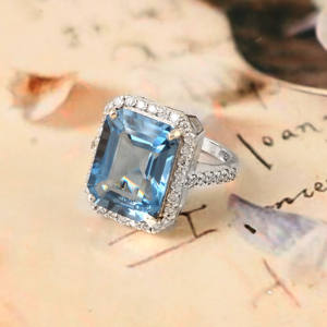 Anillo de Plata de Ley 925 con Aguamarina, Anillo de Regalo de Cumpleaños, Anillo con Corte Esmeralda - Product Image 3