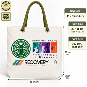 Sac fourre-tout Metro Psych Facility Recovery Hub en coton recyclé 220 GSM 45x35x14 cm Zone d'impression 330 cm² - Product Image 1