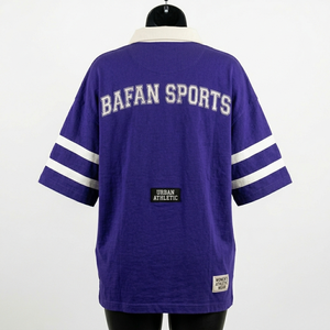 Camiseta de rugby para mujer, 250 GSM, algodón y poliéster, jersey morado con panel a cuadros en el pecho, logotipo de sarga, camiseta de rugby de algodón para mujer - Product Image 4