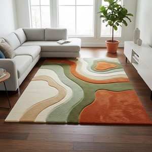 Earth Tone Abstract Area Rug Wave Pattern Rug Hand Tufted Carpet for Soft Plush Modern Living Room Bedroom Decorative <b>Floor</b> Rug - Product Image 1