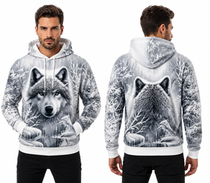Sweat-shirt à capuche personnalisé avec imprimé loup 3D, motif forêt hivernale, pour hommes et femmes, vêtements streetwear, fabricant - Product Image 5